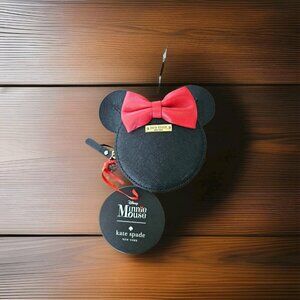 NWT Kate Spade x Disney Minnie Mouse Coin Purse – Black Leather Red Bow Wallet